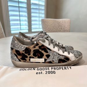 Golden Goose Superstar 35 Leopard Fur Glitter Sneakers